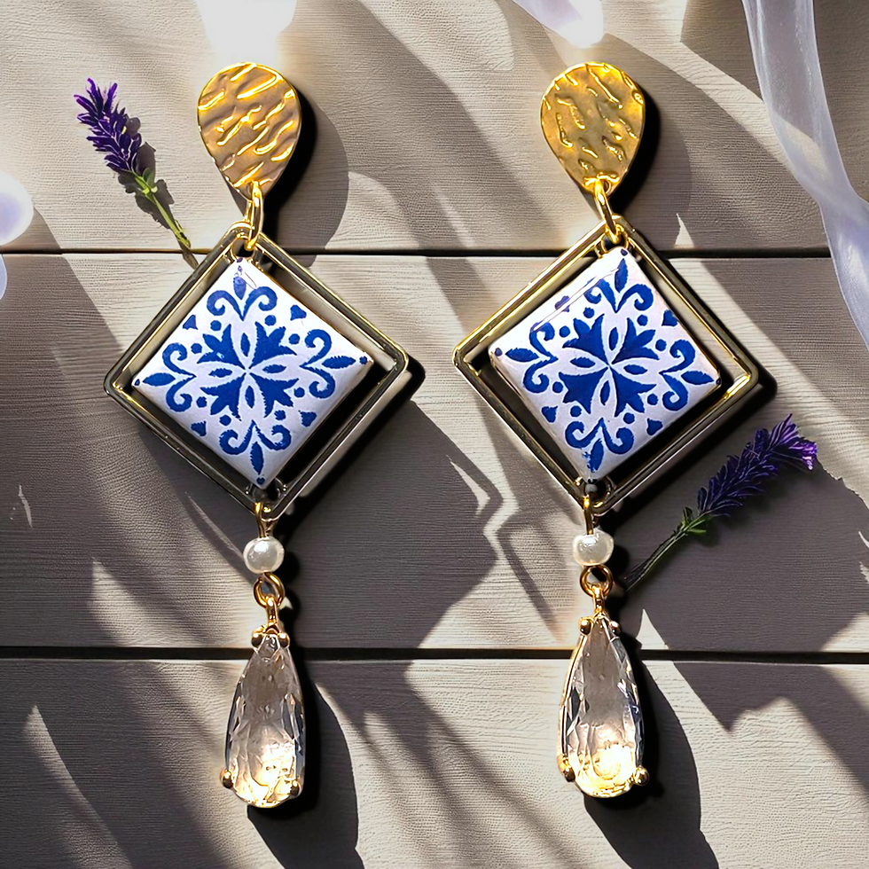 Image of Portuguese Azulejo Goa Tiles Dangle Earrings Handmade Goa  Jewellery for Women