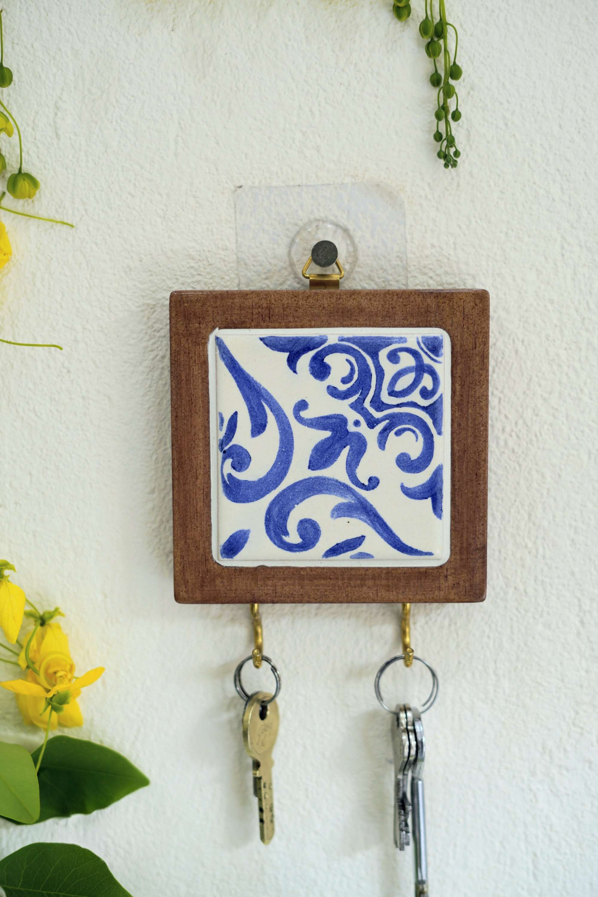 Blue White Hand-painted Azulejos Tile Key Holder | Goa Tiles Souvenirs Gifting
