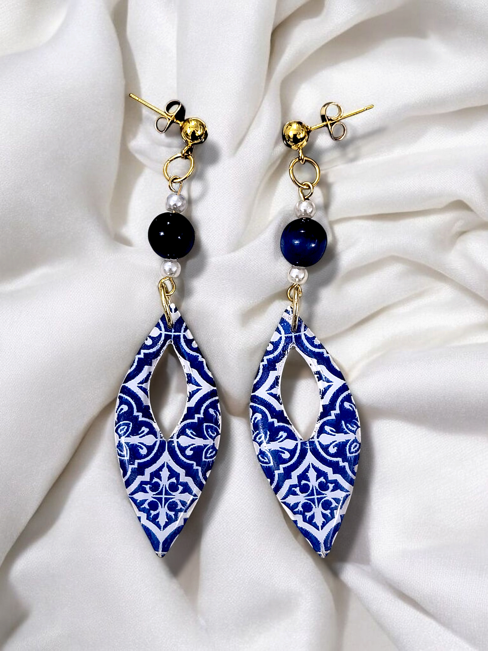 Portuguese Tiles Earrings Goa Vacation Wear with GoldPlated SS Ball Studs