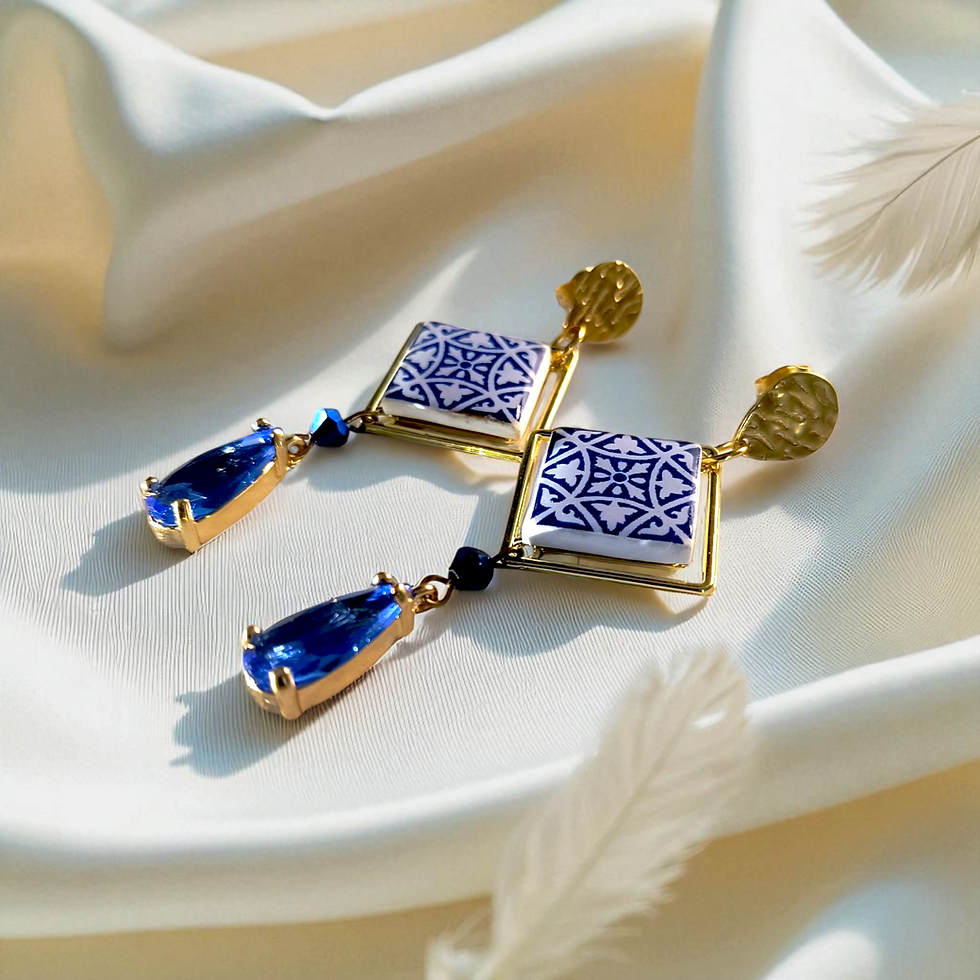 Indo-Portuguese Azulejo Goa Tiles Dangle Earrings Tropical Jewellery for Women
