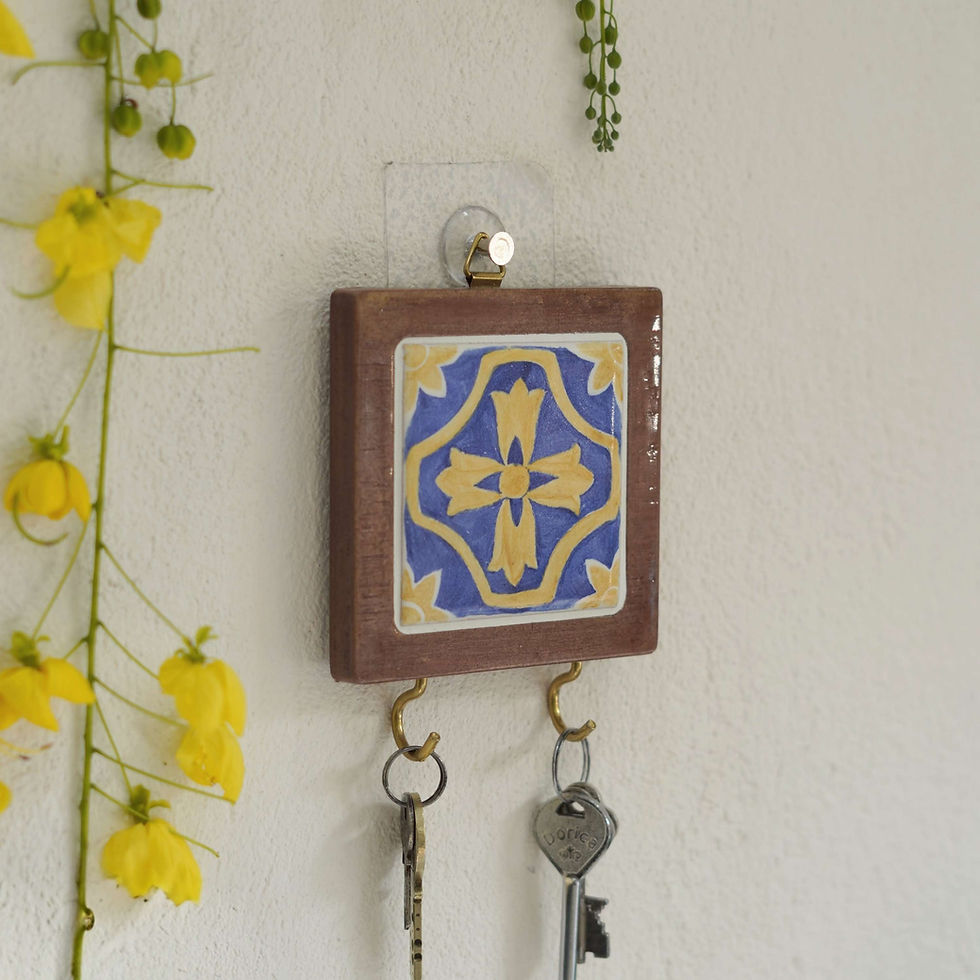 Thumbnail: Blue Yellow Hand-painted Azulejos Tile Keychain Hanger | Wall Decor | Souvenirs