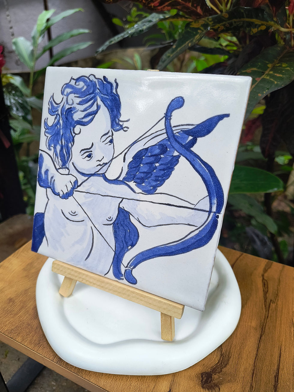 Thumbnail: Cupid Hand-Painted Single Figure Azulejos Tile Goa Souvenir with Easel