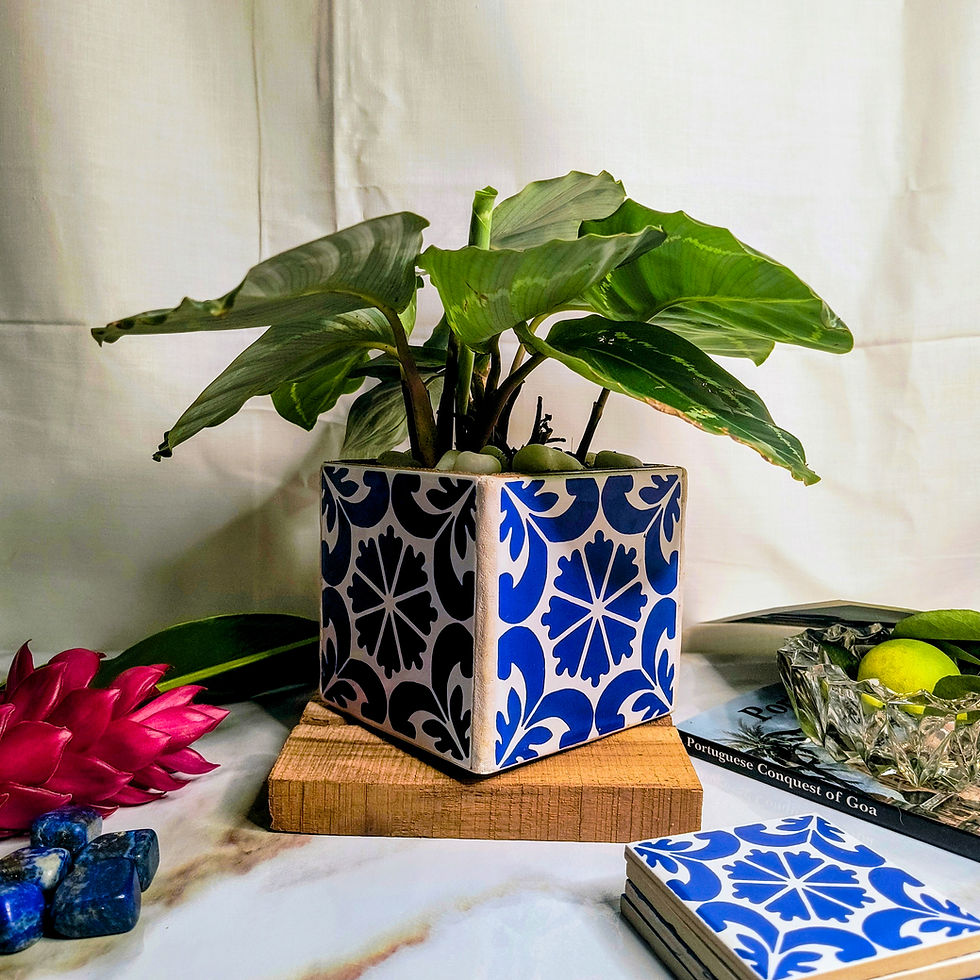 Thumbnail: An image of COBALT GARDEN | Handcrafted 4.25'' Ceramic Planter | Blue White Portuguese Tiles by O Artesao