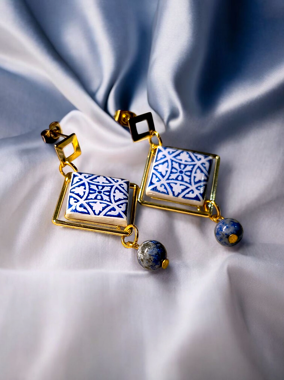 Portuguese Azulejo Tiles Drop Earrings Handmade Goa Jewellery for Women