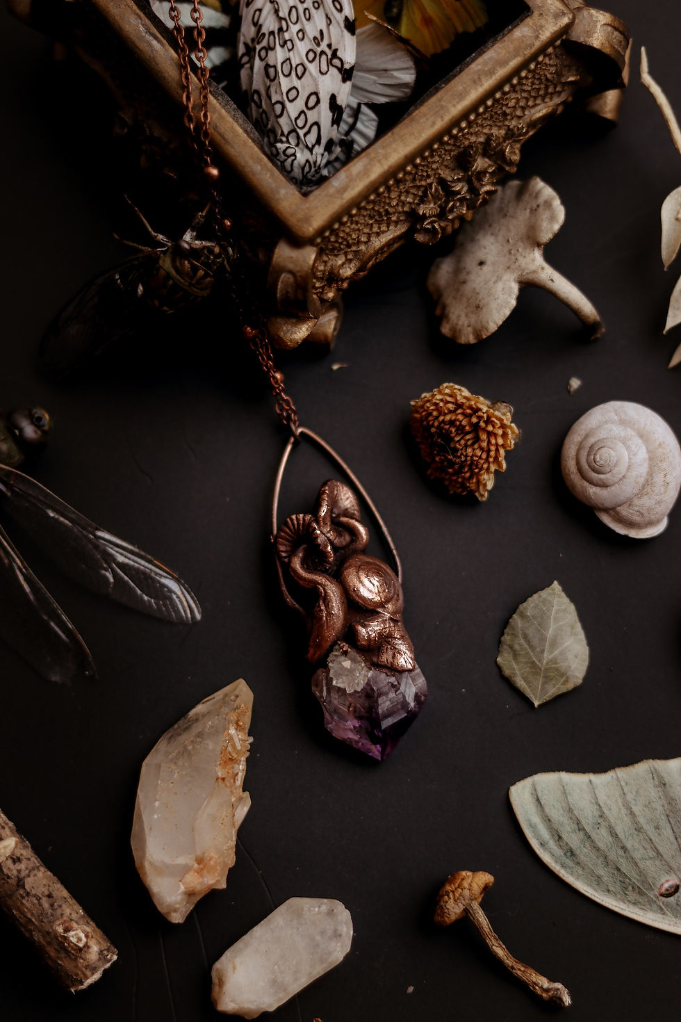 Thumbnail: Snail Shell & Mushrooms Amethyst Necklace 