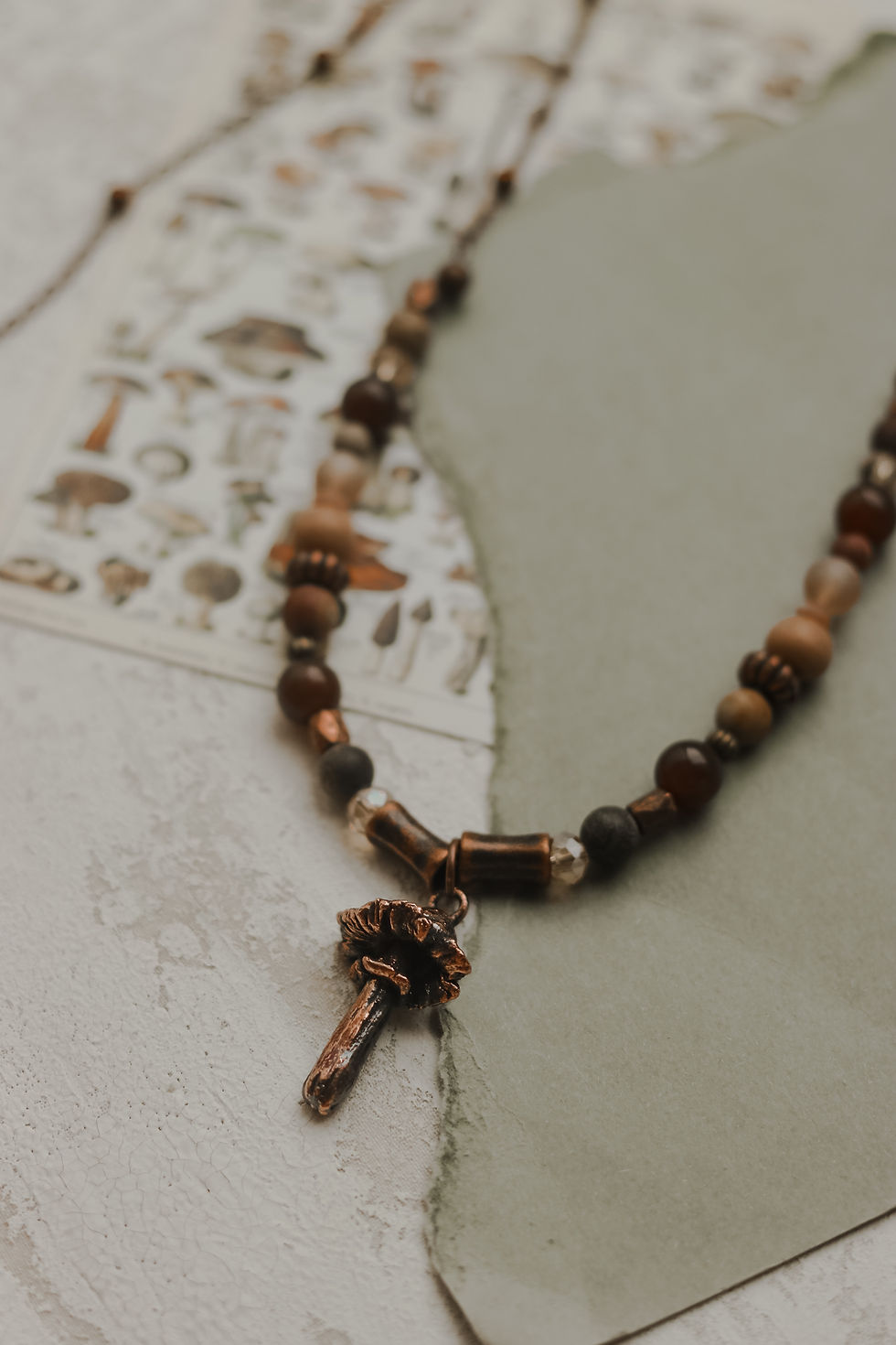Thumbnail: 33" Long Beaded Mushroom Necklace