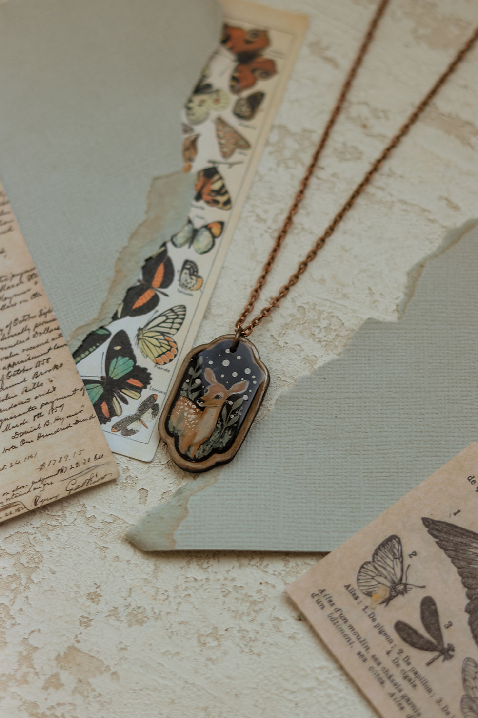 Thumbnail: "The Fawn" Hand Painted Clay Necklace