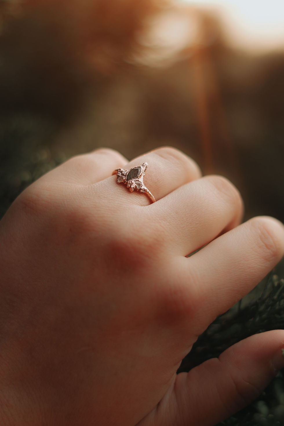 Thumbnail: Moss Agate & Herkimer Diamond Ring / 7.5 
