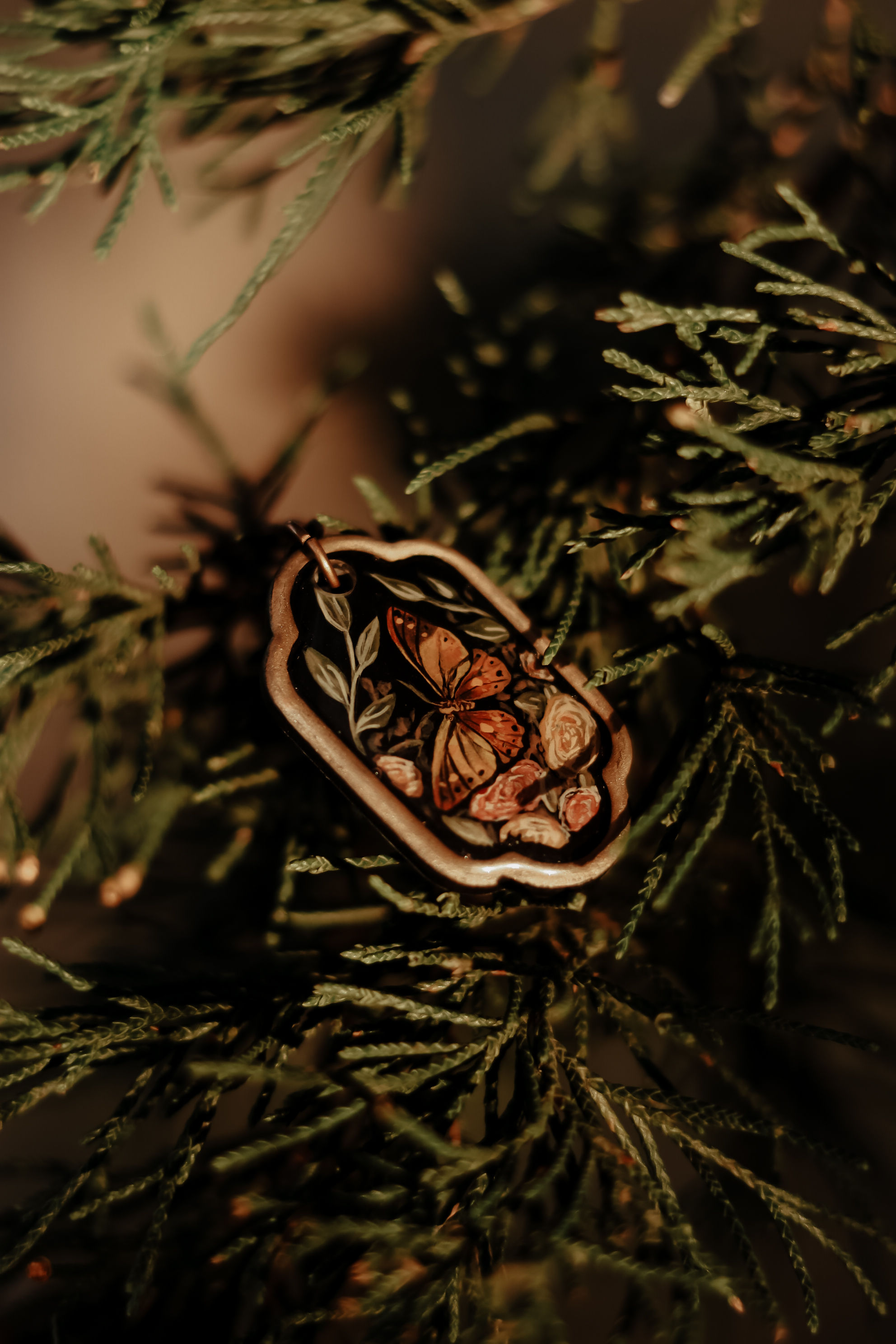 Hand-painted Butterfly & Rose Necklace