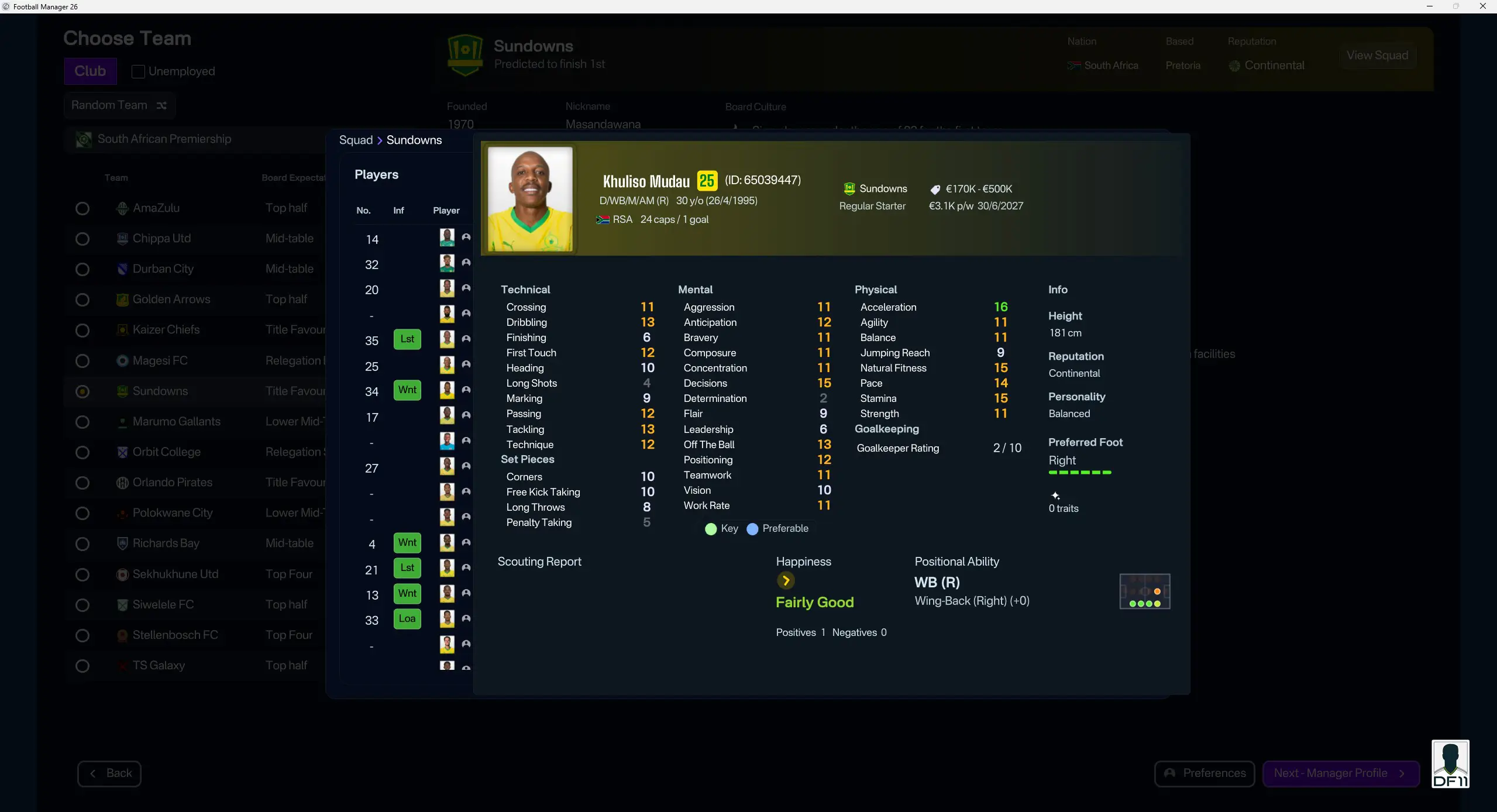 CTRL Skin Football Manager 2026 squad overview screen with player ratings and tactical panel
