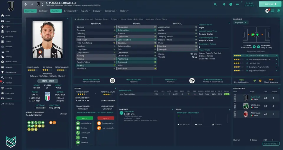DF11 facepack player profile screen in Football Manager 2024 with custom database