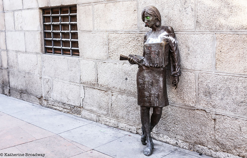 Image of a statue of a student against a cinder block wall. Raleigh Psychotherapy, counseling, False Self, Katherine Broadway