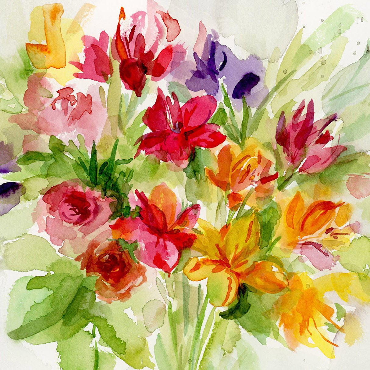 Bouquet of Tea Roses and Alstroemeria