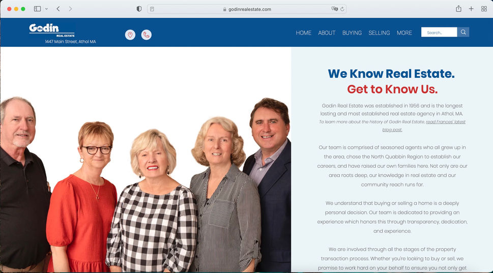 After picture of Godin Real Estate's about web page desktop version.