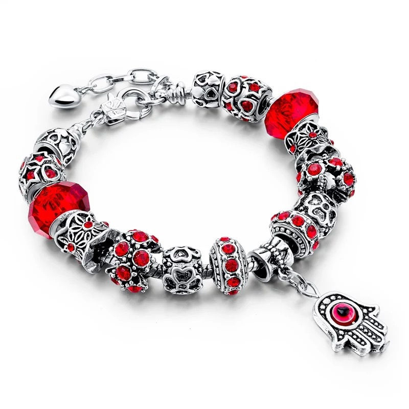 Thumbnail: Hamsa Evil Eye Snake Chain Charm Bracelet 