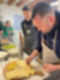 Client at pasta making class in Italy