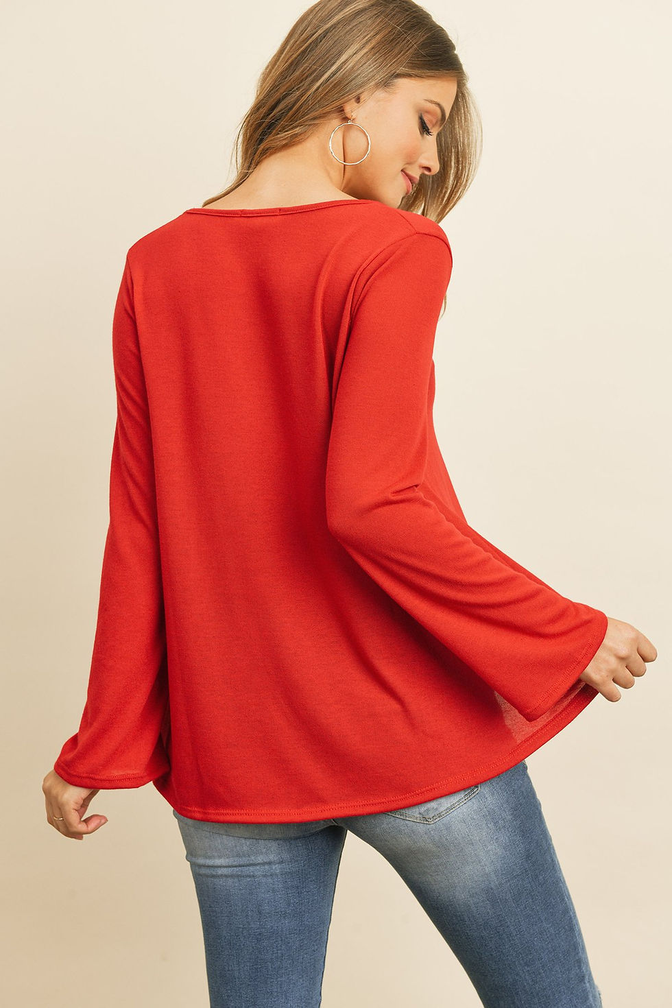 Thumbnail: Criss Cross Neck Long Sleeve Hacci Top