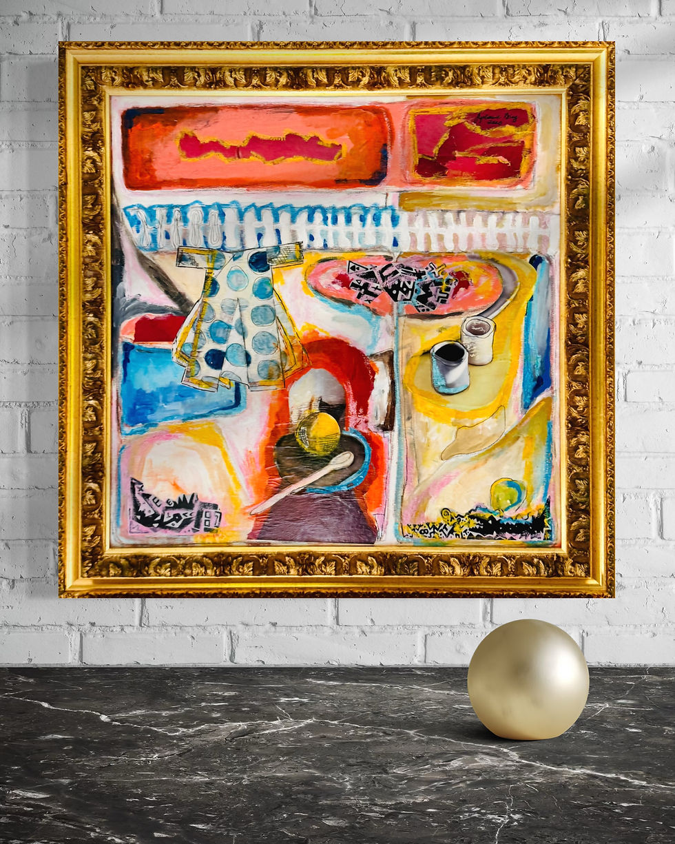Miniaturbild: Table with Domino and Kimono. 2020  Acryl Mixed Media on Canvas 