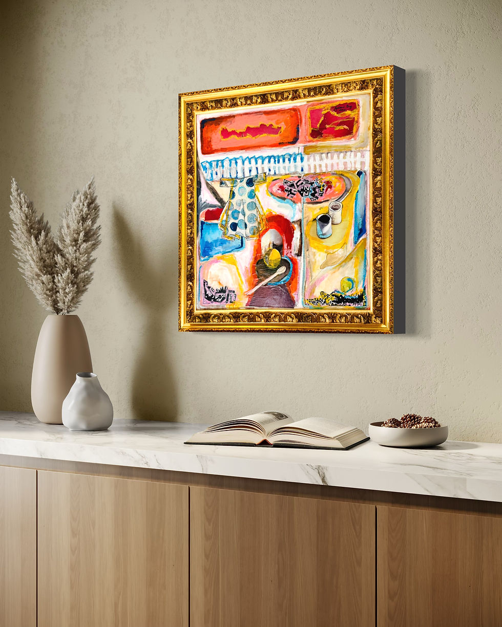 Miniaturbild: Table with Domino and Kimono. 2020  Acryl Mixed Media on Canvas 