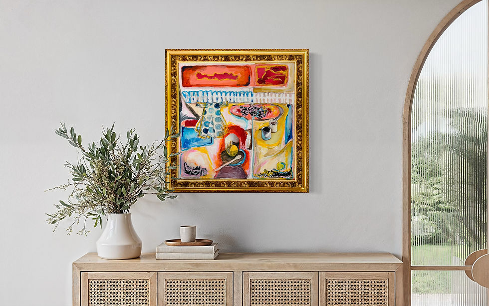 Miniaturbild: Table with Domino and Kimono. 2020  Acryl Mixed Media on Canvas 