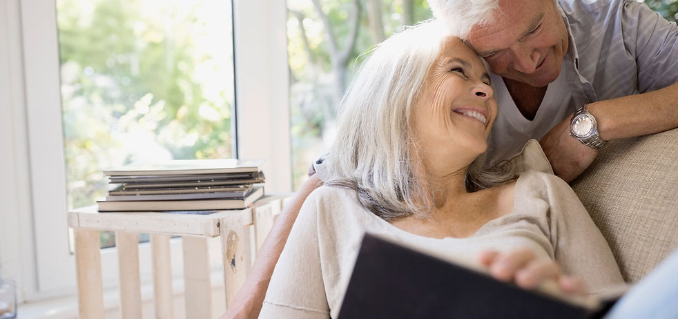 Senior couple hugging