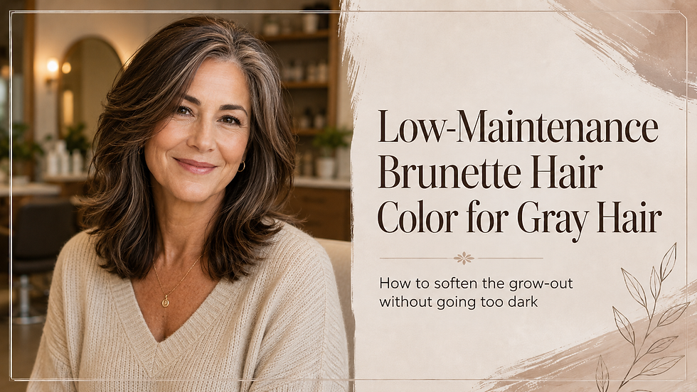 Low-maintenance brunette hair color with soft gray blending and dimensional brunette hair