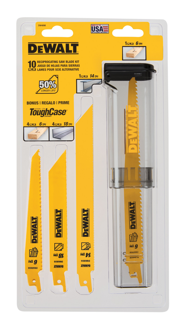 DeWaltIndustrialToolCo 10 Piece Reciprocating Saw Blade  Kit with ToughCase container #DW4898 (6/14/18teeth-per-inch blades)