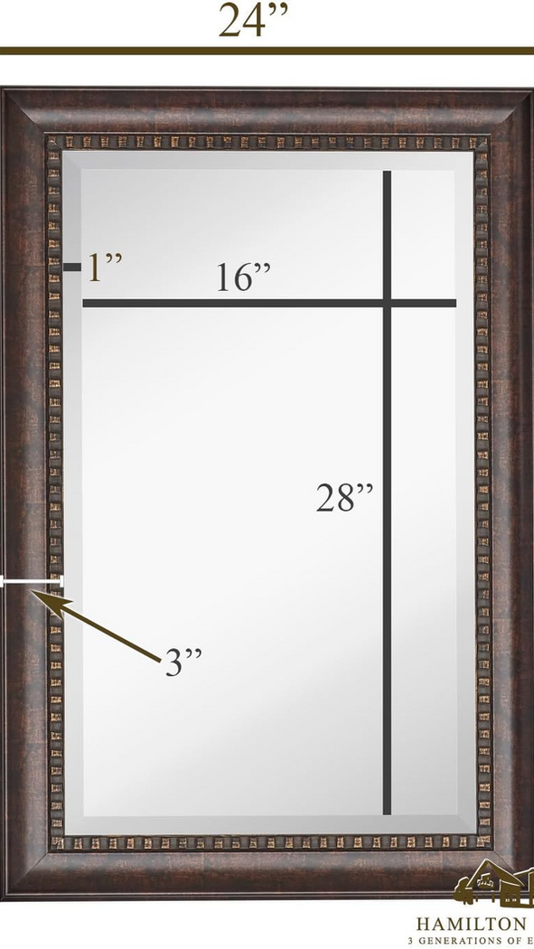 Hamilton Hills Classic Transitional Style C Framed Glass Rectangular Luxury Designer Accented Solid Horizontal or Vertical Wall-Mount Vanity Mirror (24in x 36in including bevel) DISCONTINUED