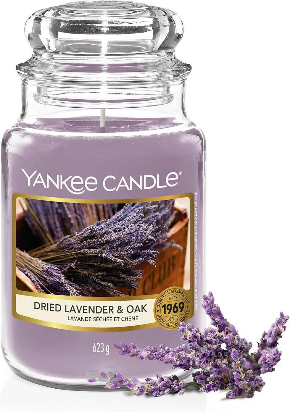 YankeeCandleCompanyInc NewellBrands Dried Lavender And Oak Scented Soy Wax Candle with natural fiber wick in glass container (Multiple Sizes / Styles) #2654311W #JAR-HW-MED-DLVO