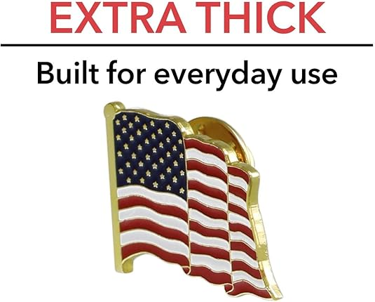 Forge Thick Brass or Silver American Flag Lapel Non-Rotation Clutch Clasp Pin #P-01 (Multiple Varieties)