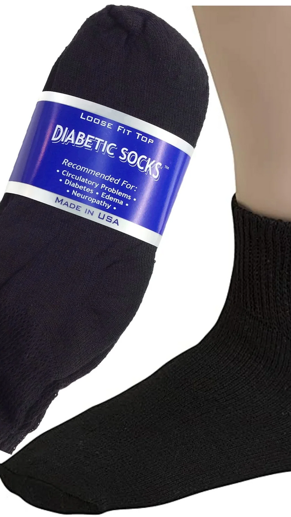 CreswellSockMillsUltrasoft Loose Fit Non-Binding Crew Socks for diabetic circulatory problems edema neuropathy (Regular & Large Sizes) (Black/Grey/White Colors)