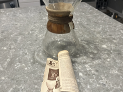 Pyrex Chemex Vintage 1960s Borosilicate Glass Pour Over Coffee Maker Carafe with wooden handle and leather tassle (Multiple Sizes) (NO LONGER MADE IN USA)