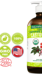 RejuveNaturals Organic Cold-Pressed 100% Castor Oil (16oz Glass Bottle) topical moisturizer for healthy skin / scalp and thicker hair