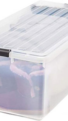 IrisUSAInc Buckle Down Storage Box Stackable Nesting Transparent Plastic Bin with Lid and Latches 91 Quart #100201