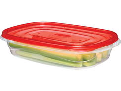 Rubbermaid Inc TakeAlongs Medium BPA-Free Plastic Rectangular 4cup Food Storage Stackable Containers (clear base, multiple colors lids) (Dishwasher, Freezer, Microwave Safe) #832-B, #832-C