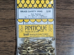 Scovill Sewing Notions Division Pintique Vintage Brass or Enamelled Safety Pins in Small(3/4") or Large(2") Sizes (Gilt, Nickel, Black, Red, Turqoise, Royal Blue, Brown, Yellow or White Colors)