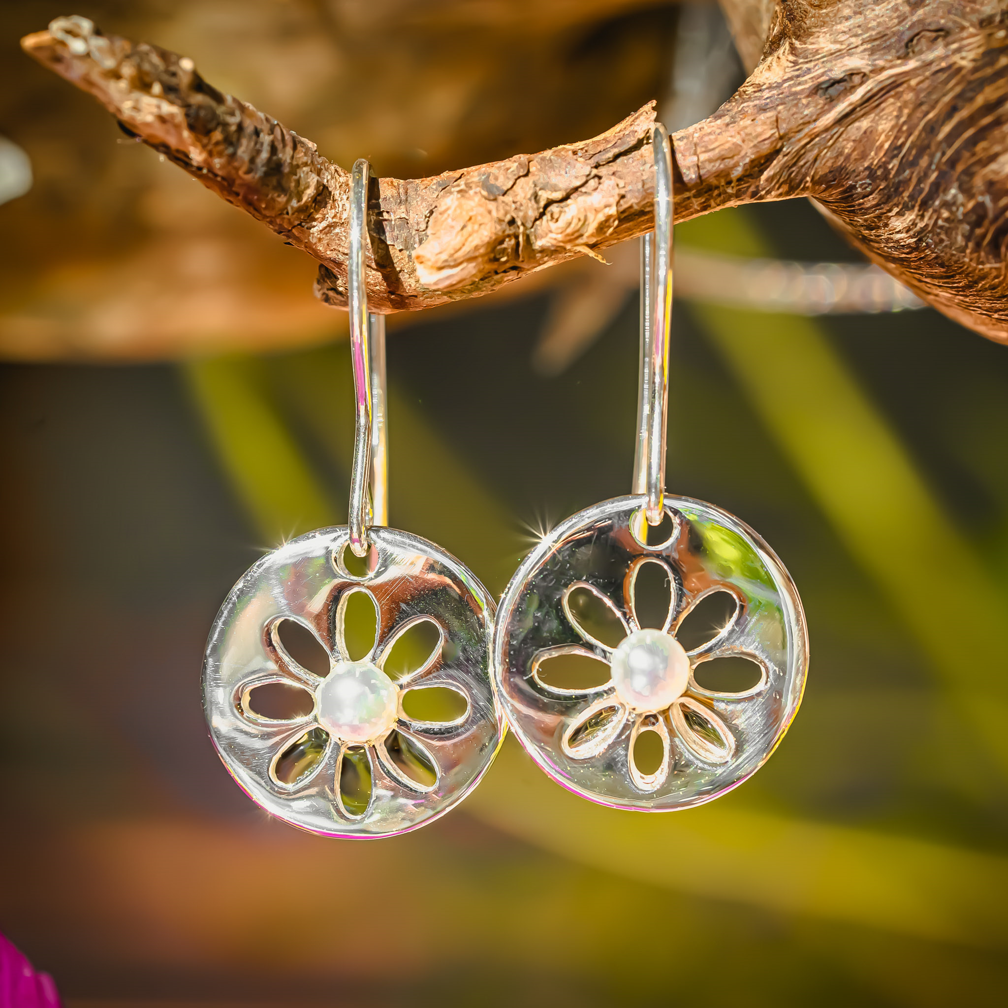 Boucles d’oreilles "Dryade à huit pétales" avec perles