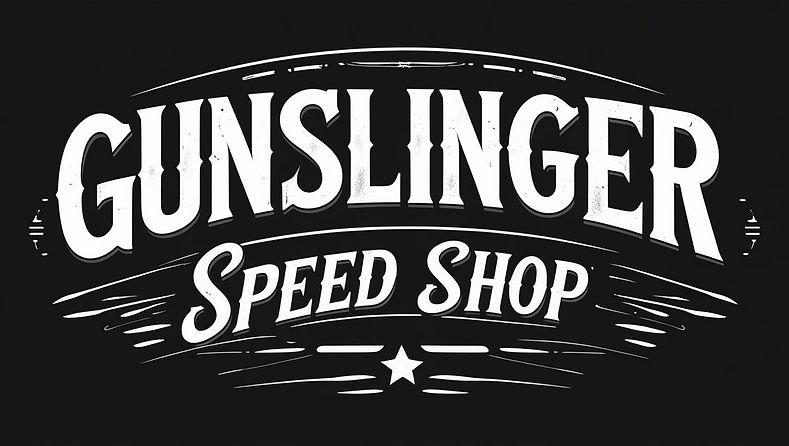 I need a traditional sign writing vector for _Gunslinger Speed Shop_ black and white chica