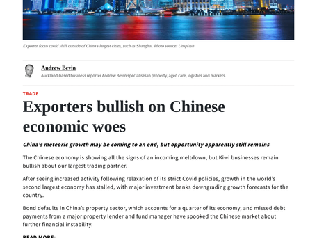 NZBRiC in the Media: Exporters Bullish on Chinese economic woes - Andrew Bevin