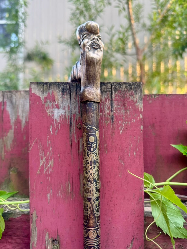 Miniature : Canne casse-tête en bronze sculptée ~ Tête de Sage