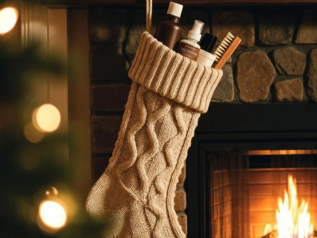 hristmas stocking with sneaker care products sticking out fireplace sneakerhead gift