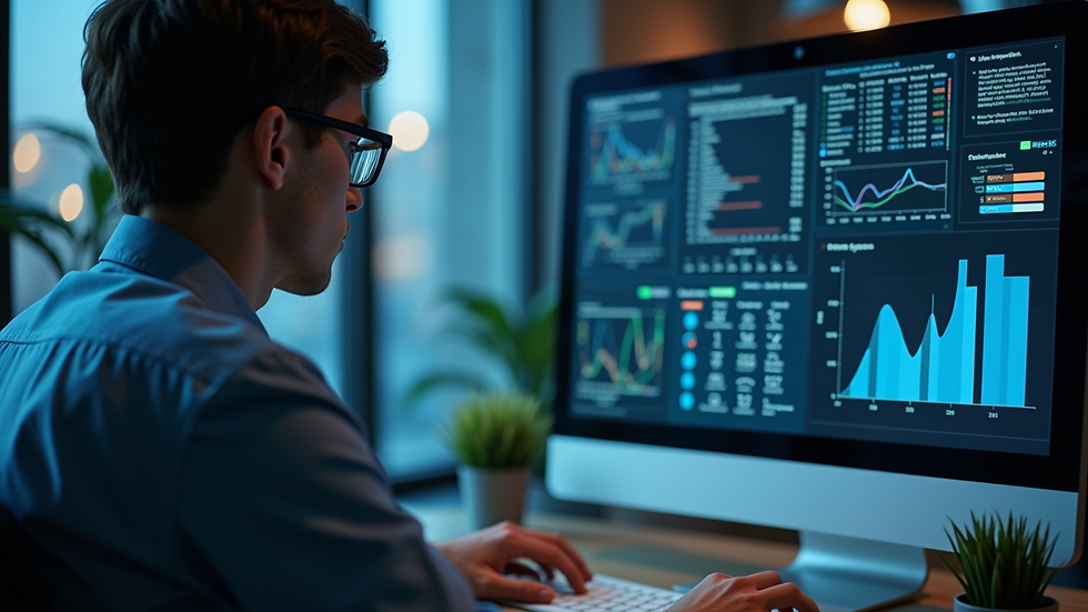 Close-up view of a cybersecurity professional analyzing data on a computer screen