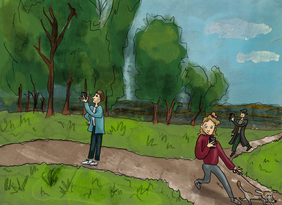 Menschen am Handy in der Natur