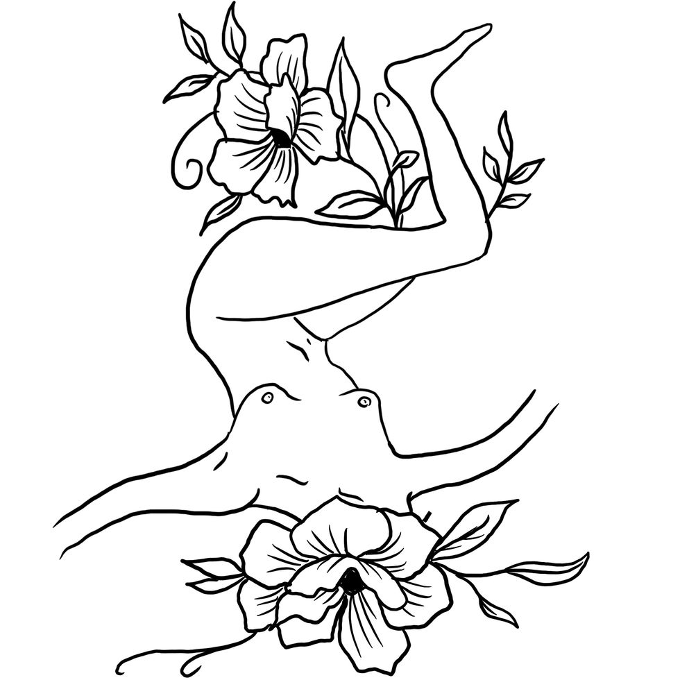 Frau mit Blumenkopf