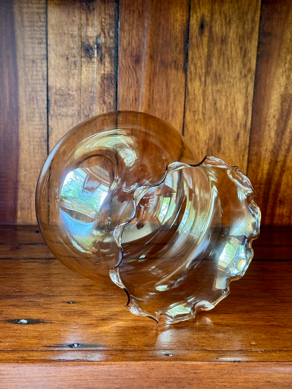 Thumbnail: Vintage Iridescent Amber Glass Lampshade with Frilled Rim
