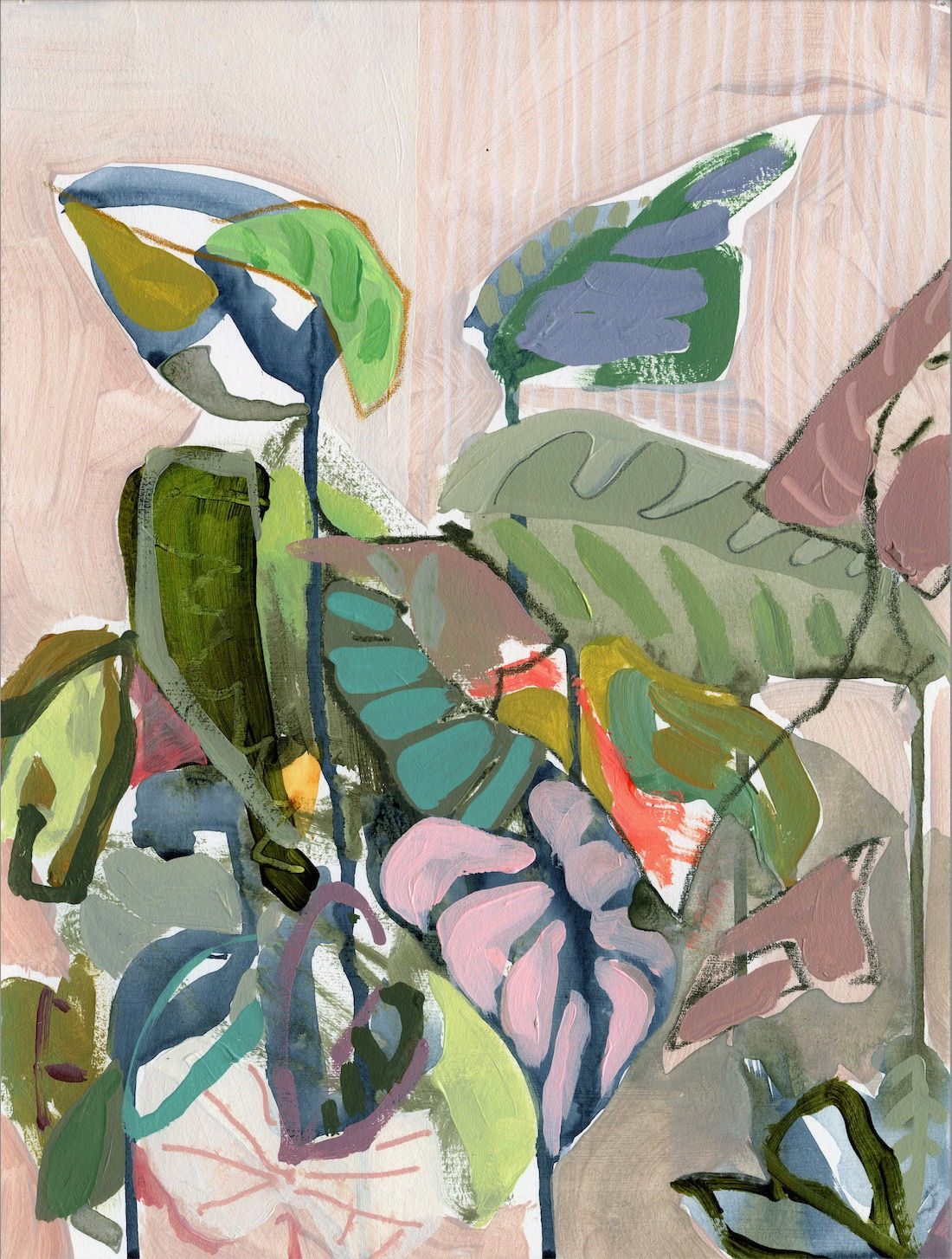 Dappled I - mixed media on paper, 15x11"