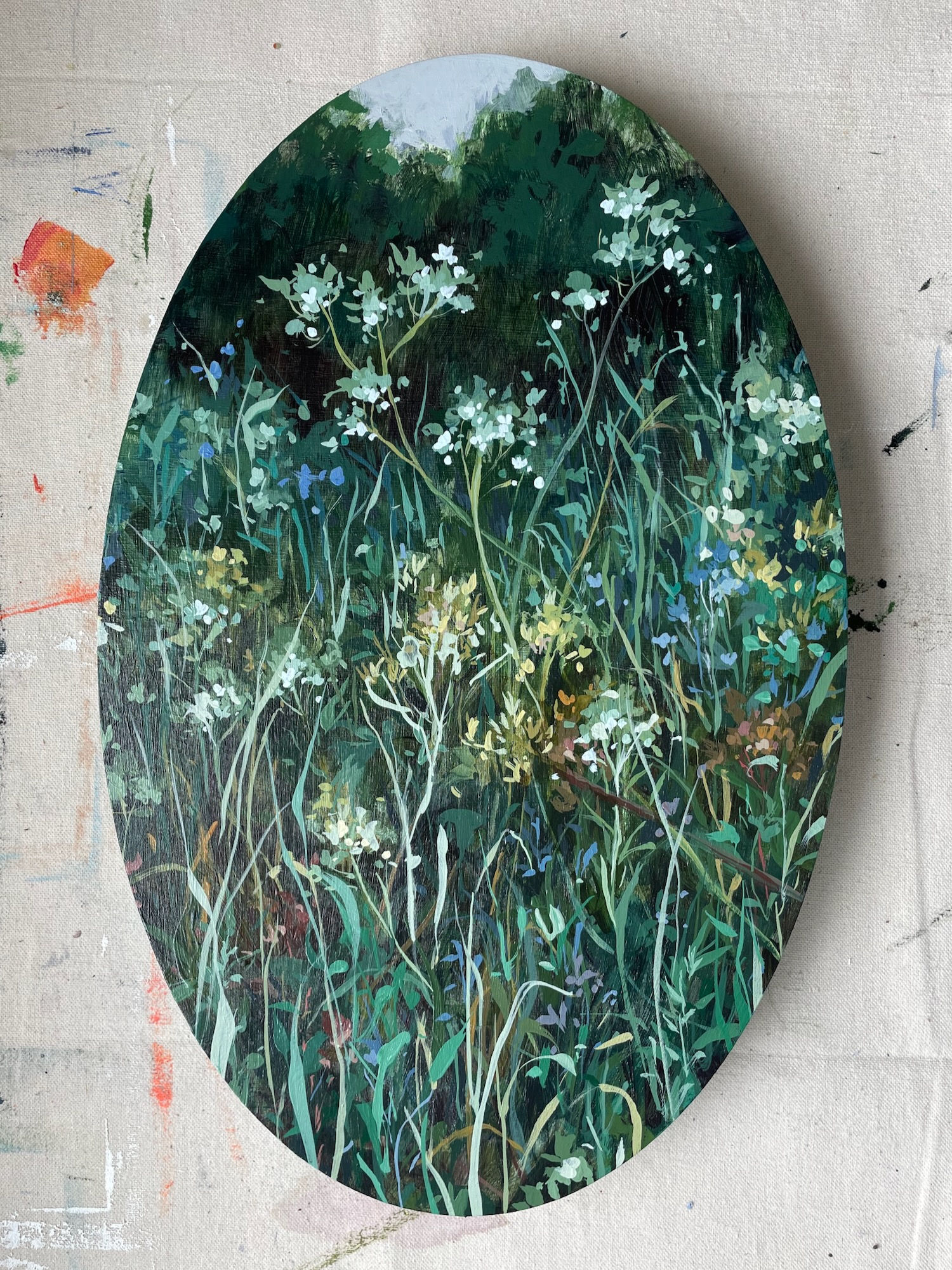 All In My Head - oval wood panel, 18x11.5"