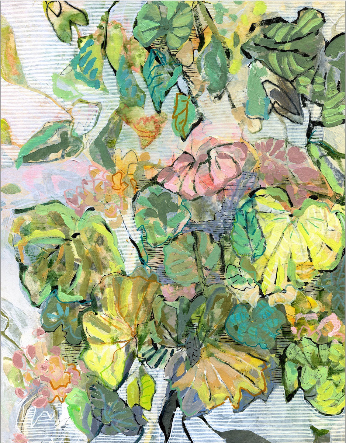 Overgrown A - mixed media on canvas panel, 20x16"