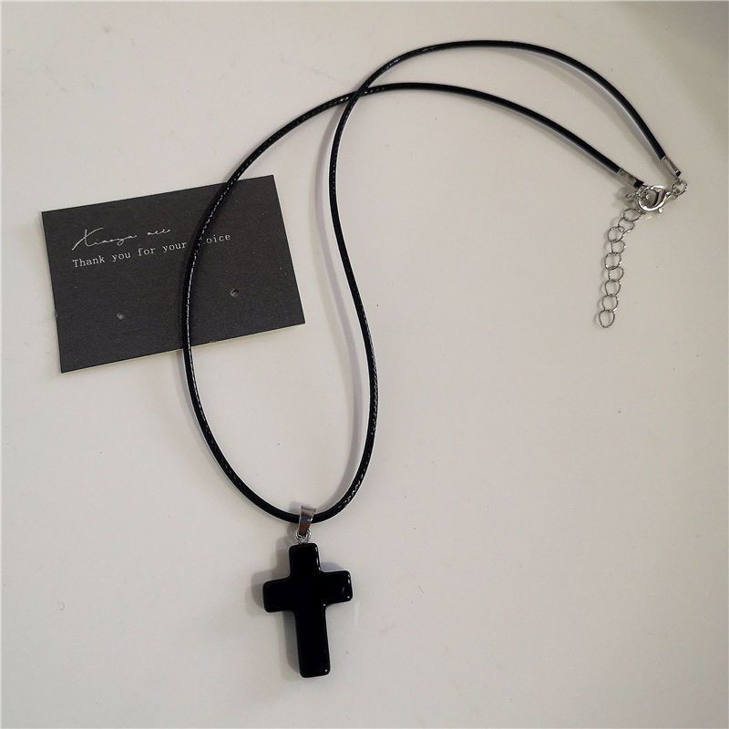 Thumbnail: Punk Rock Black Heart Cross Pendant Chain Necklace For Men Women Cool Hip Hop St