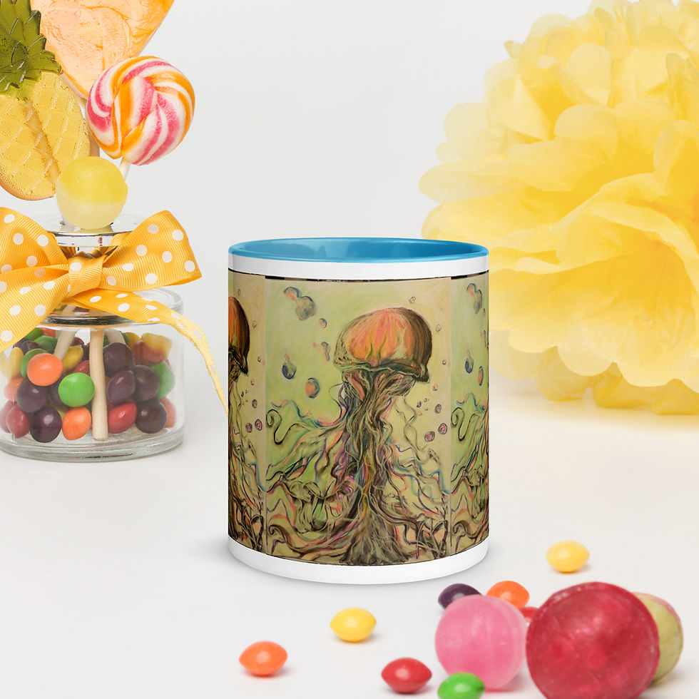 Miniatura: Jellyfish Mug with Color Inside from BBeh Art Studio, LLC